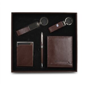 Coffret 5 PCS Porte cartes visites, flashdisk, portefeuilles, stylo et porte clés